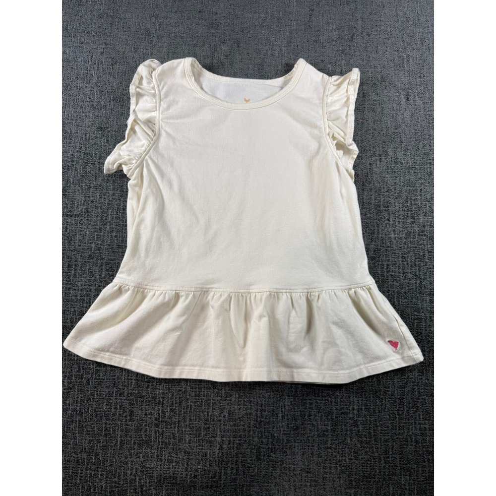 Pink Chicken Girls Cream Organic Cotton Ruffle Peplum Flutter Sleeve Top Size 8y